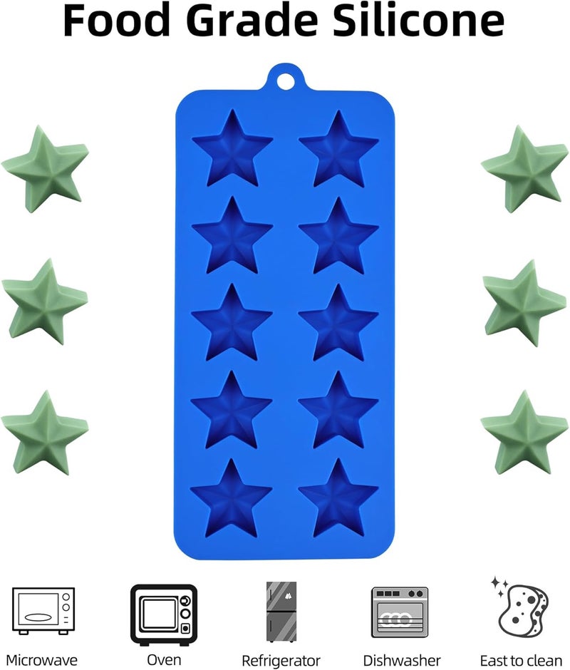 EDUEE Star Chocolate Molds 3pcs Silicone Star Candy Molds for Baking Ice Cube Resin Soap Jelly(Star Size 1.93in), Blue - Image 4